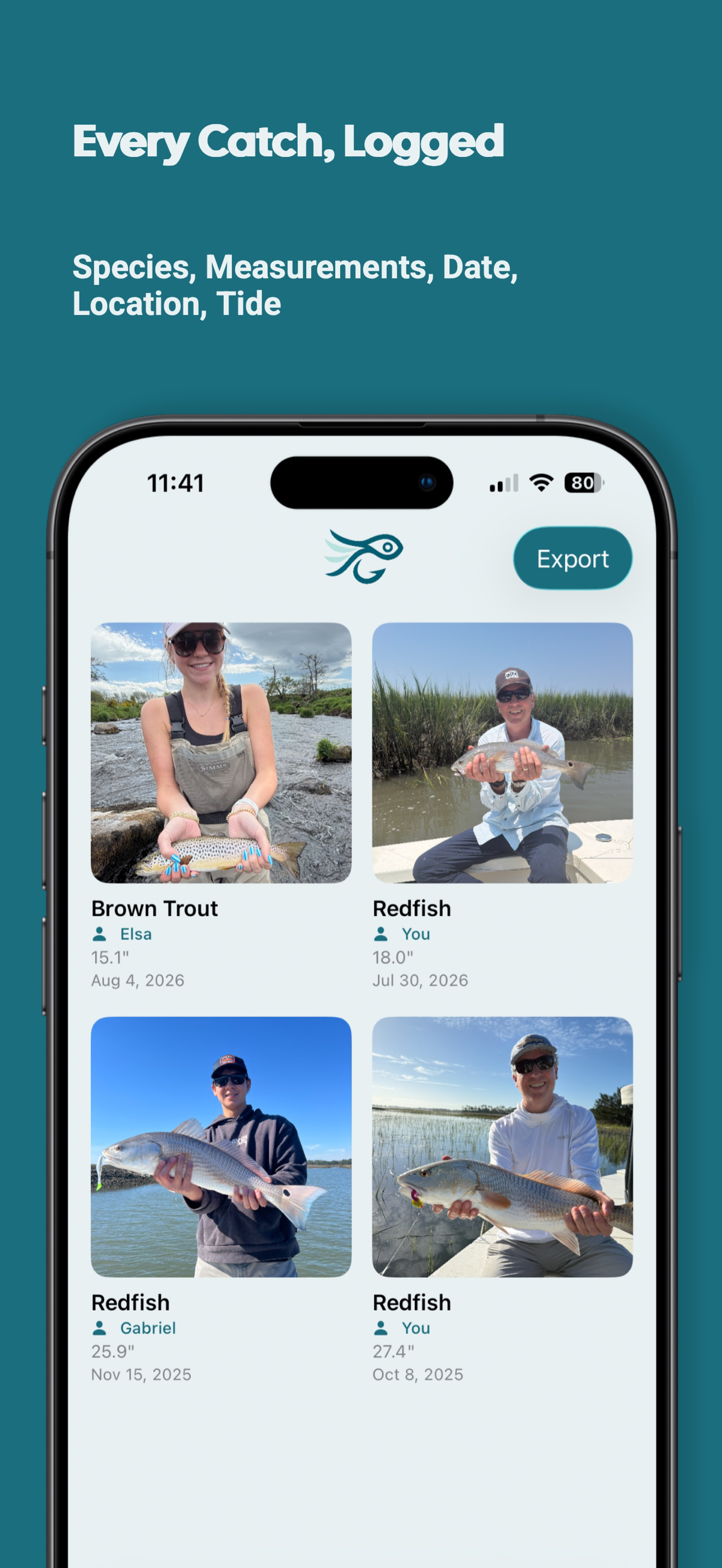 Every catch logged with species, measurements, date, location and tide.